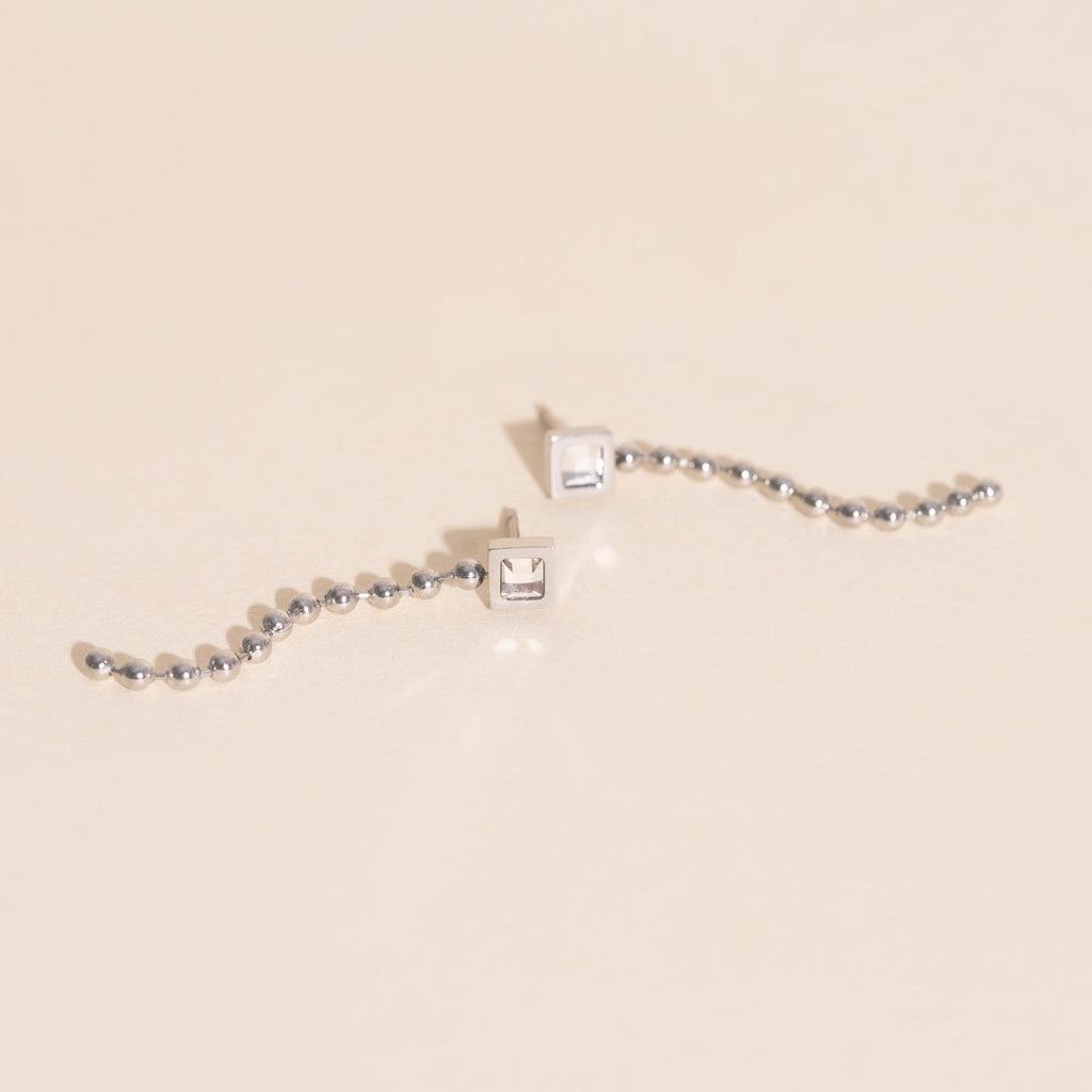 Square Crystal Bead Chain Stud Earrings