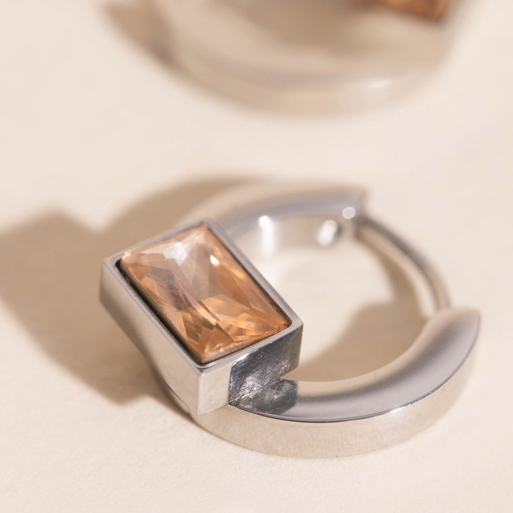 Blush Baguette Huggie Hoop Earrings