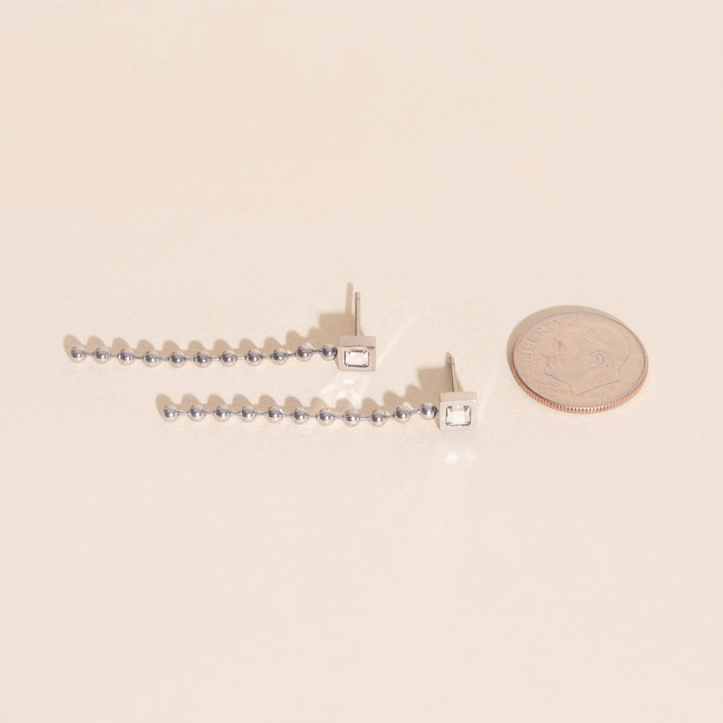 Square Crystal Bead Chain Stud Earrings