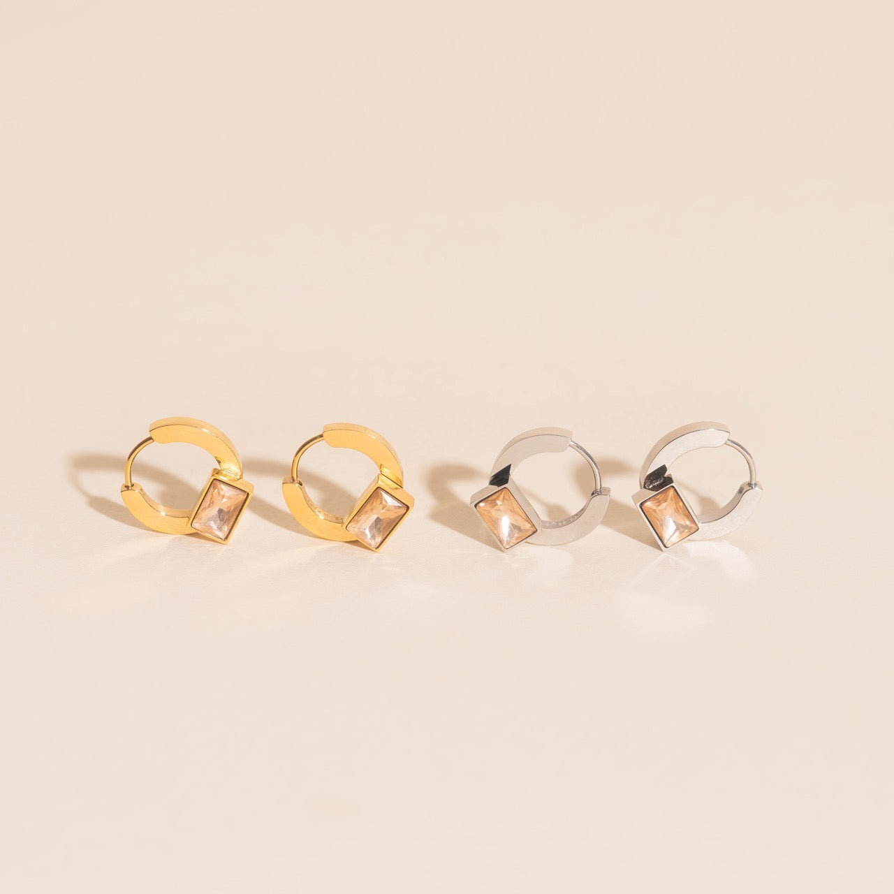 Blush Baguette Huggie Hoop Earrings