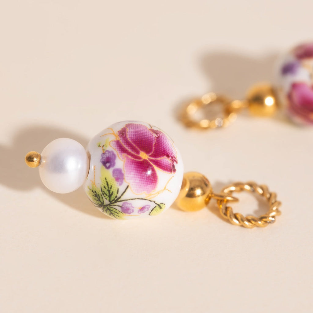 Floral Bead Huggie Hoop Charms