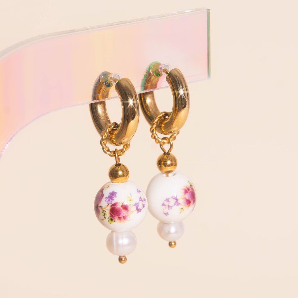 Floral Bead Huggie Hoop Charms