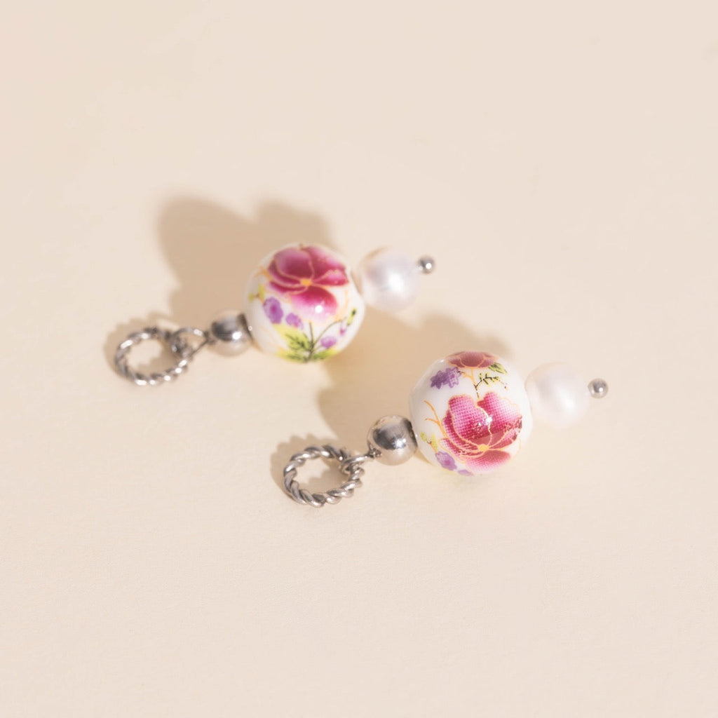Floral Bead Huggie Hoop Charms