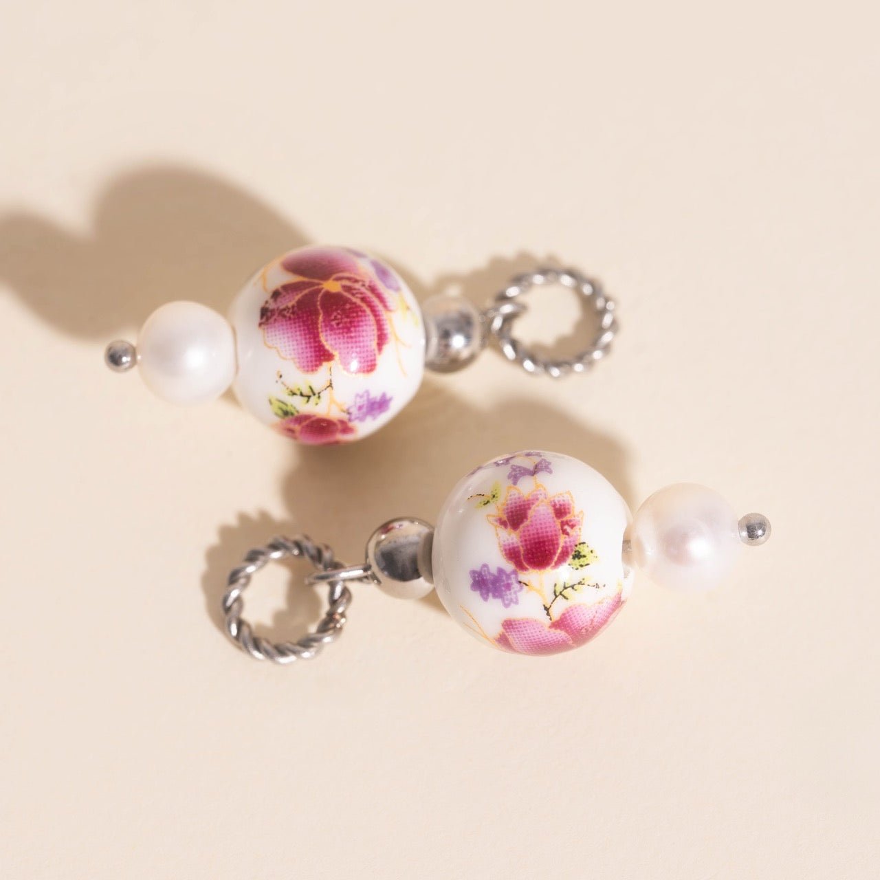 Floral Bead Huggie Hoop Charms
