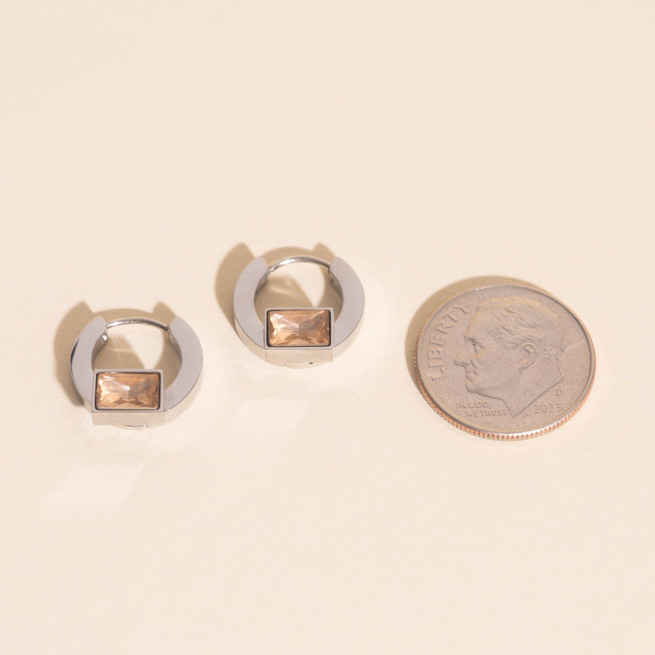 Blush Baguette Huggie Hoop Earrings