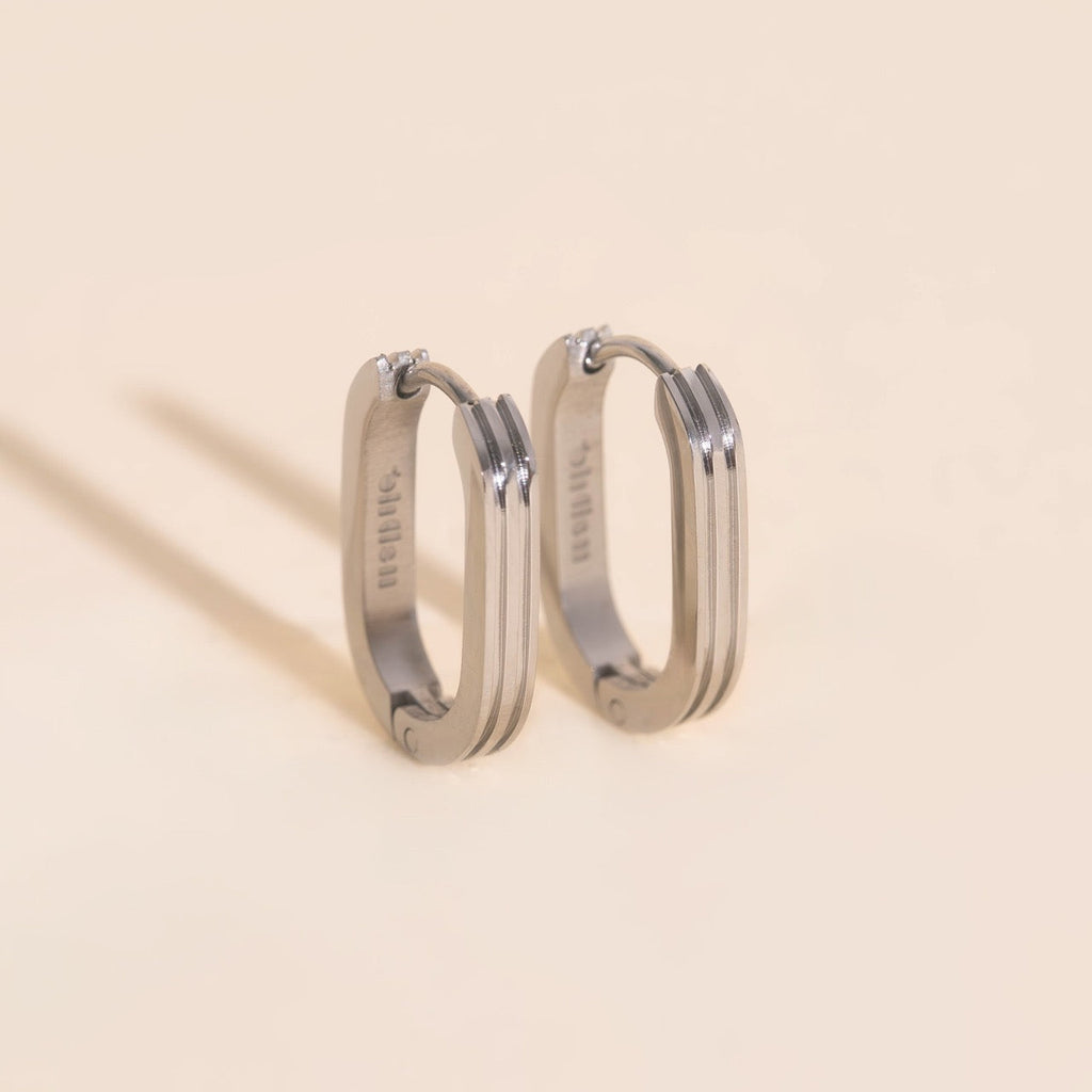 Oblong Line Huggie Hoop Earrings