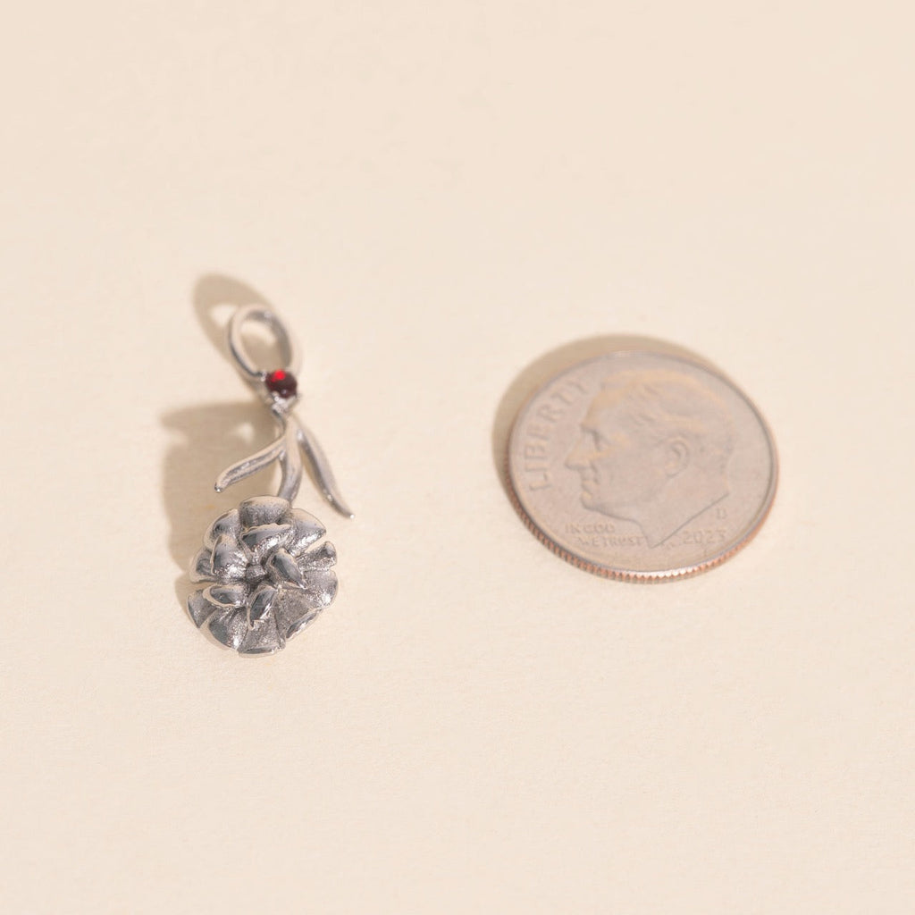 January Carnation Birth Flower Necklace Charm