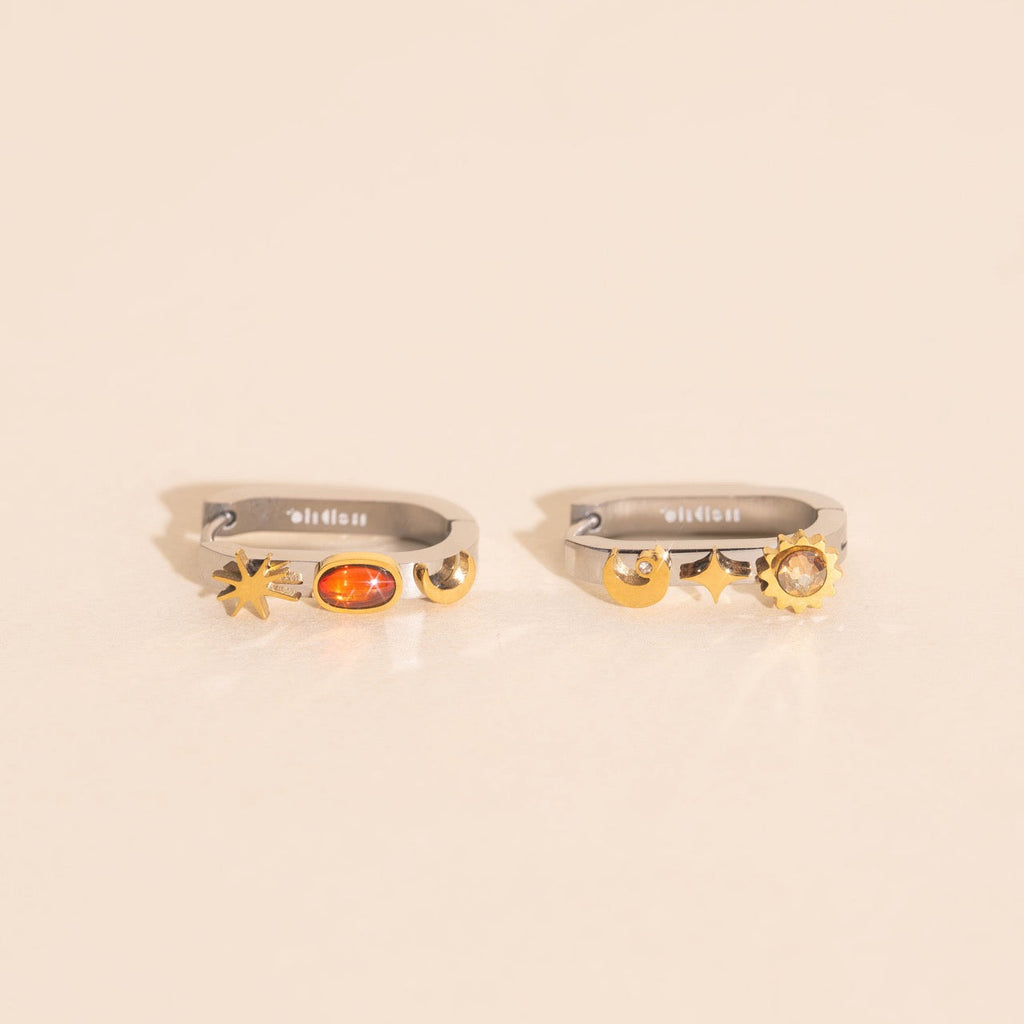 Celestial Oblong 3D Huggie Hoop Earrings
