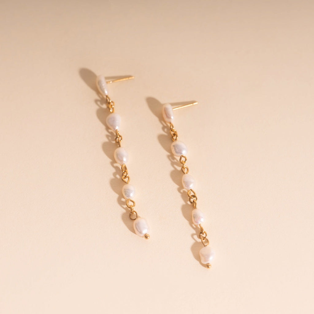 Pearl Dangle Chain Stud Earrings