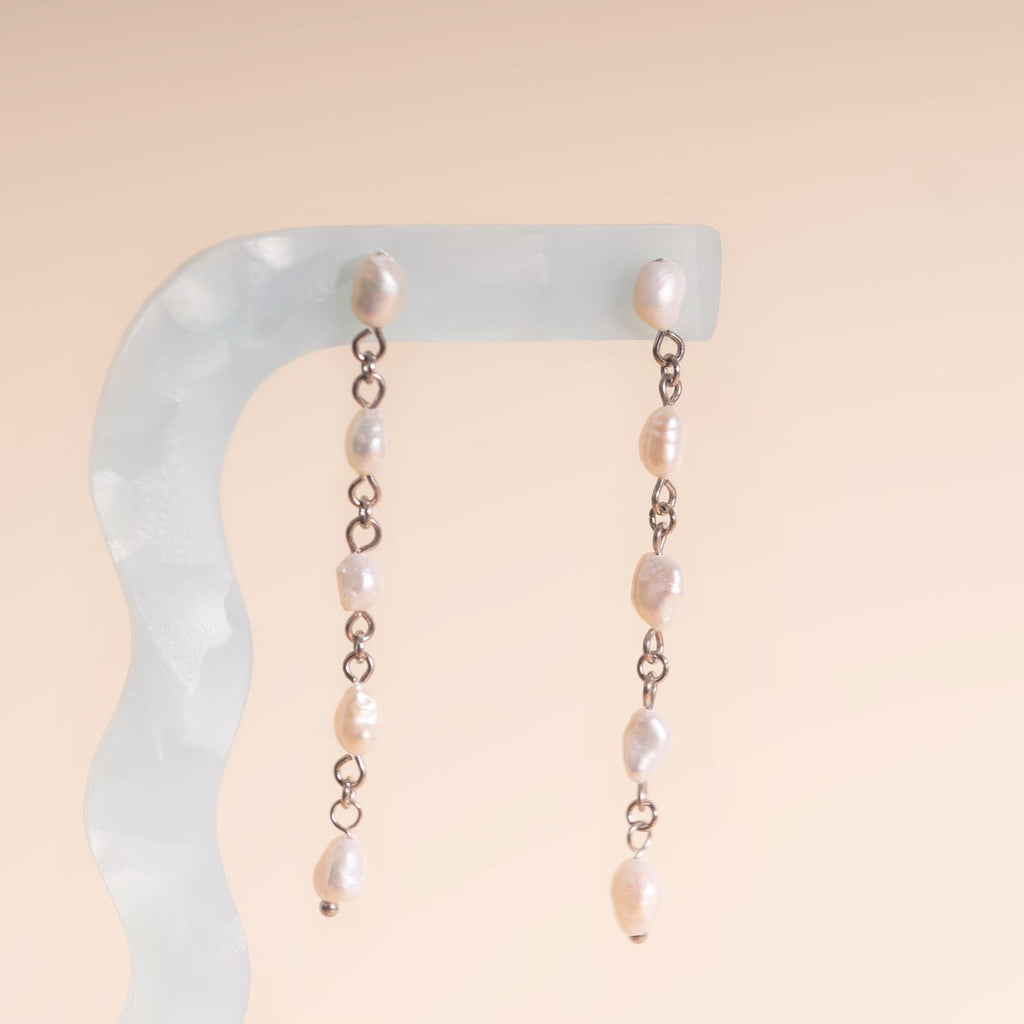 Pearl Dangle Chain Stud Earrings