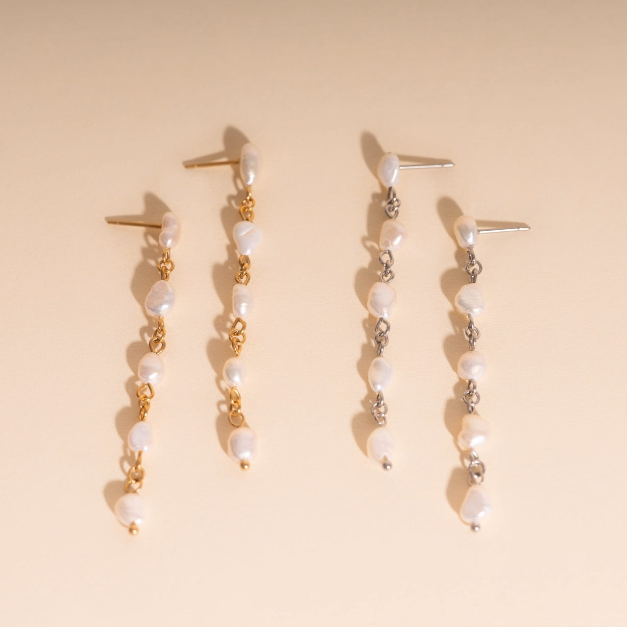 Pearl Dangle Chain Stud Earrings