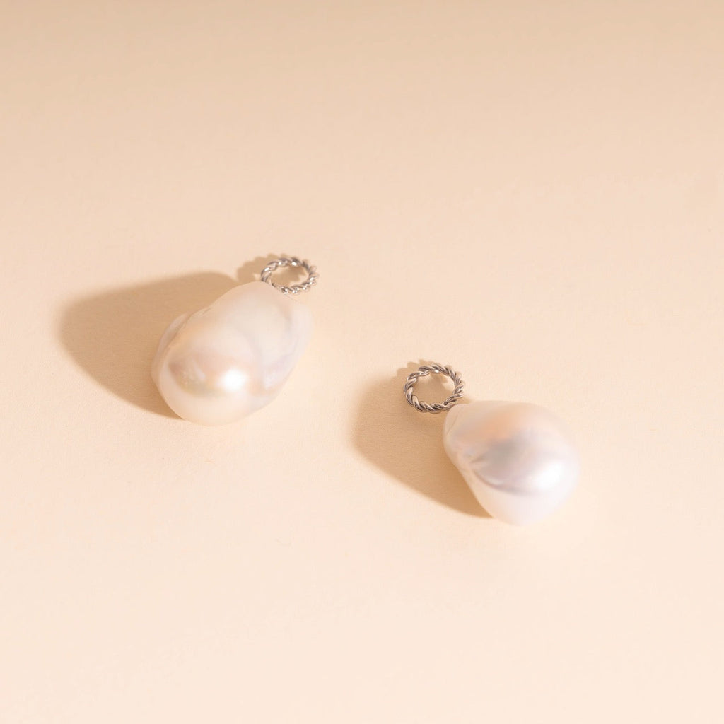 Jumbo Baroque Natural Pearl Huggie Hoop Charms