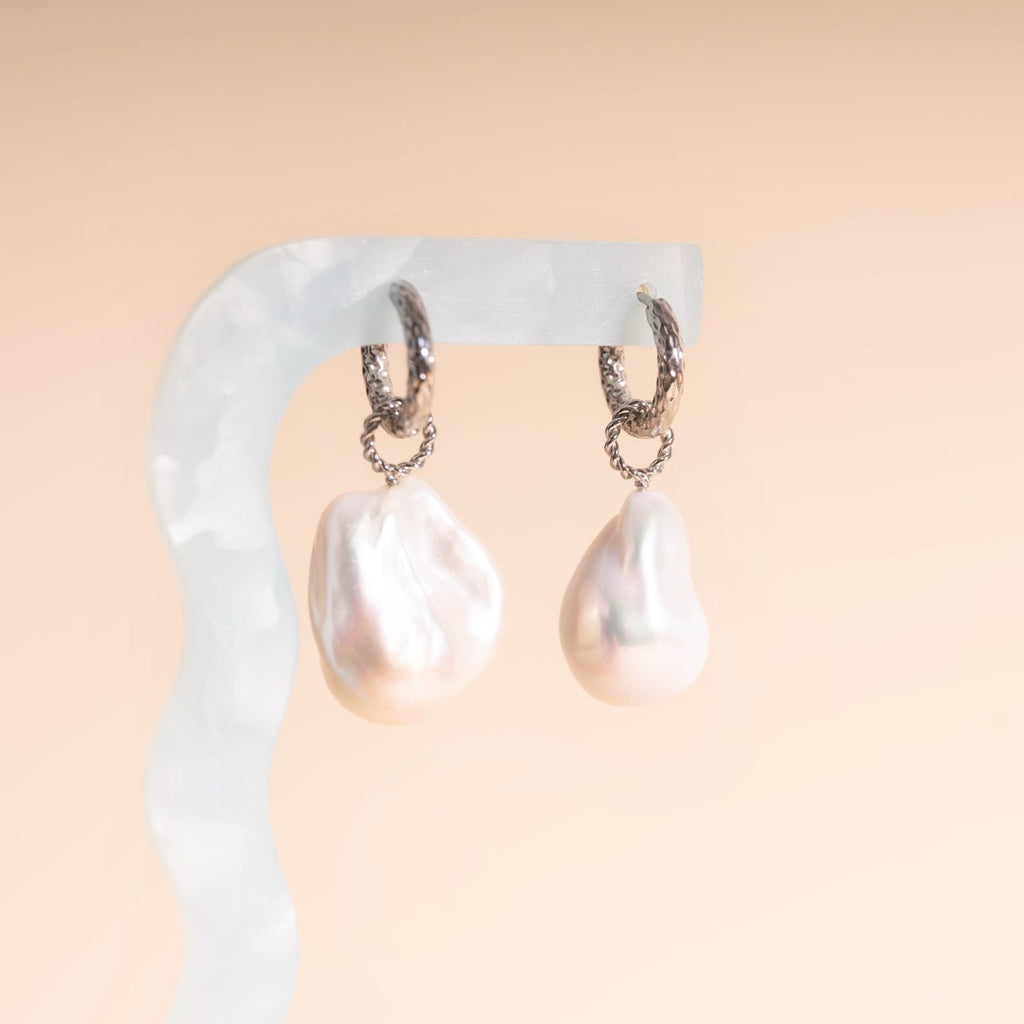 Jumbo Baroque Natural Pearl Huggie Hoop Charms