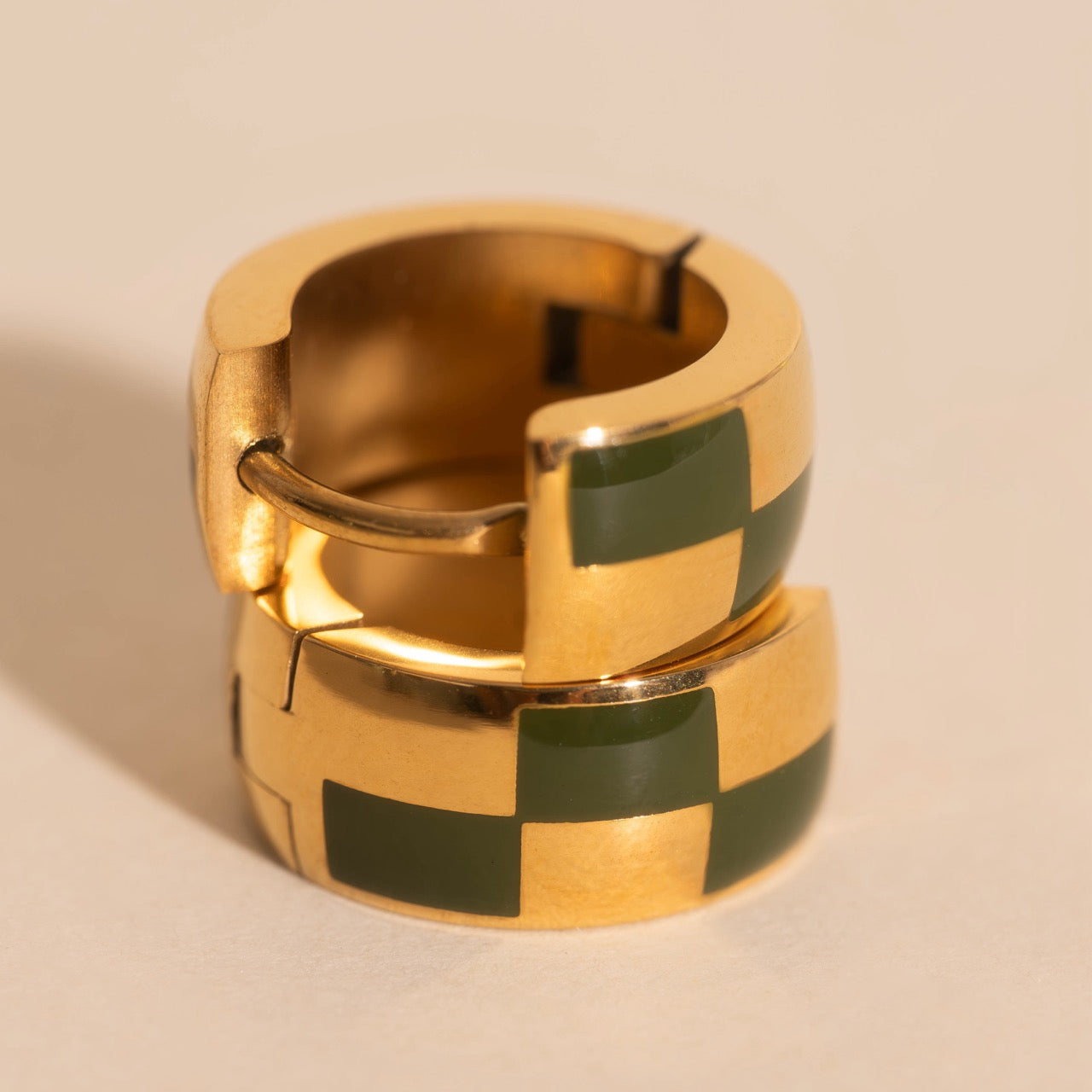 Checkered Rounded Super Chunky Huggie Hoop Earrings