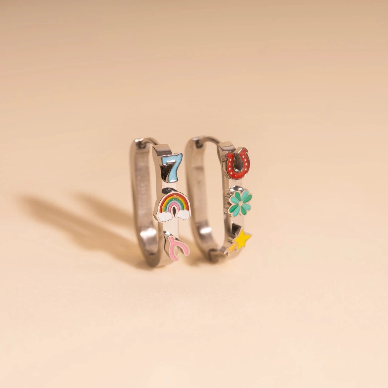 Lucky Oblong 3D Huggie Hoop Earrings by Oh Clementine