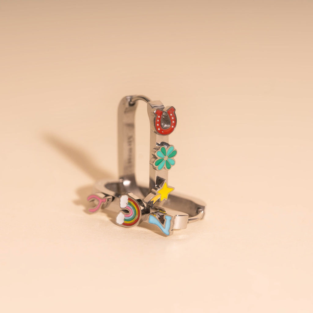 Lucky Oblong 3D Huggie Hoop Earrings