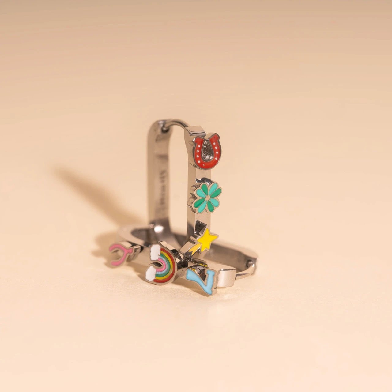 Lucky Oblong 3D Huggie Hoop Earrings by Oh Clementine