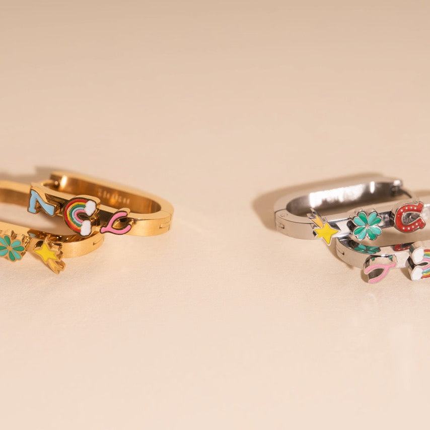 Lucky Oblong 3D Huggie Hoop Earrings