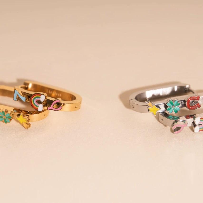 Lucky Oblong 3D Huggie Hoop Earrings by Oh Clementine