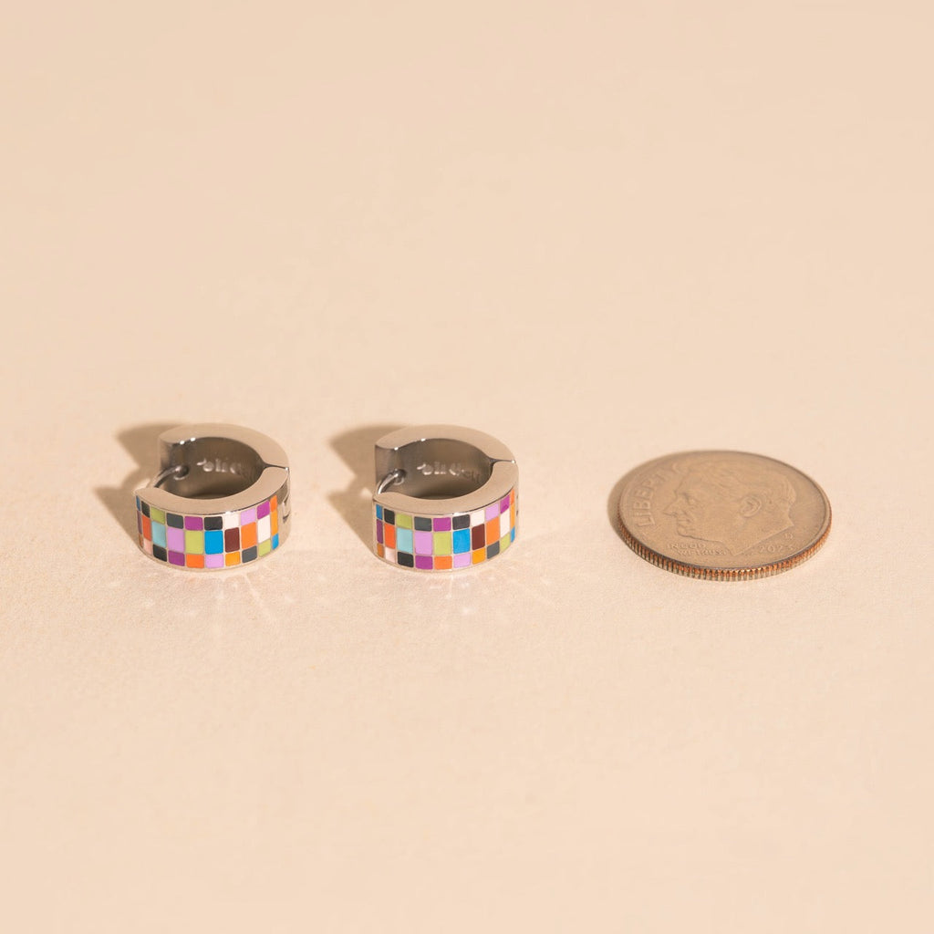 Checkered Super Chunky Huggie Hoop Earrings