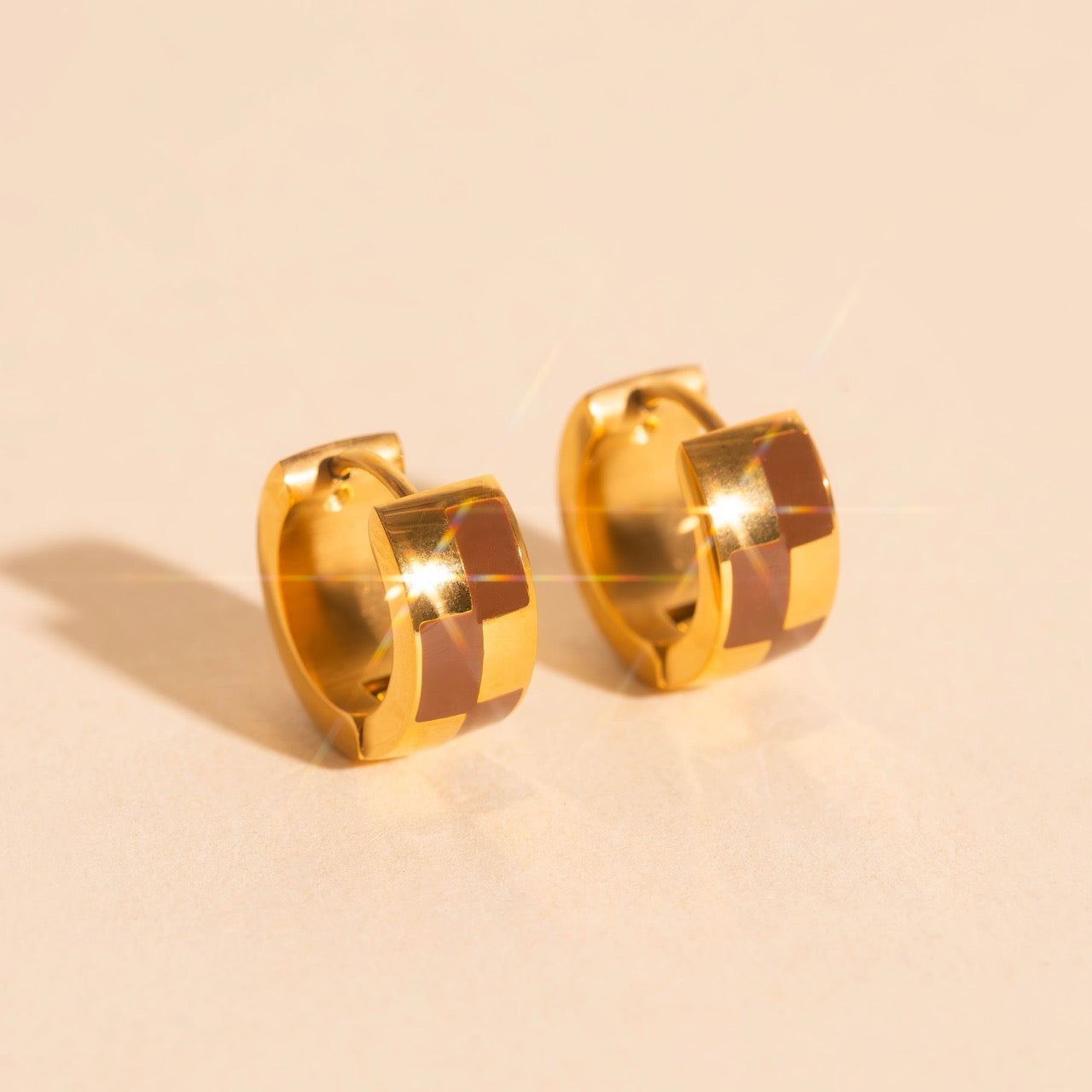 Checkered Rounded Super Chunky Huggie Hoop Earrings