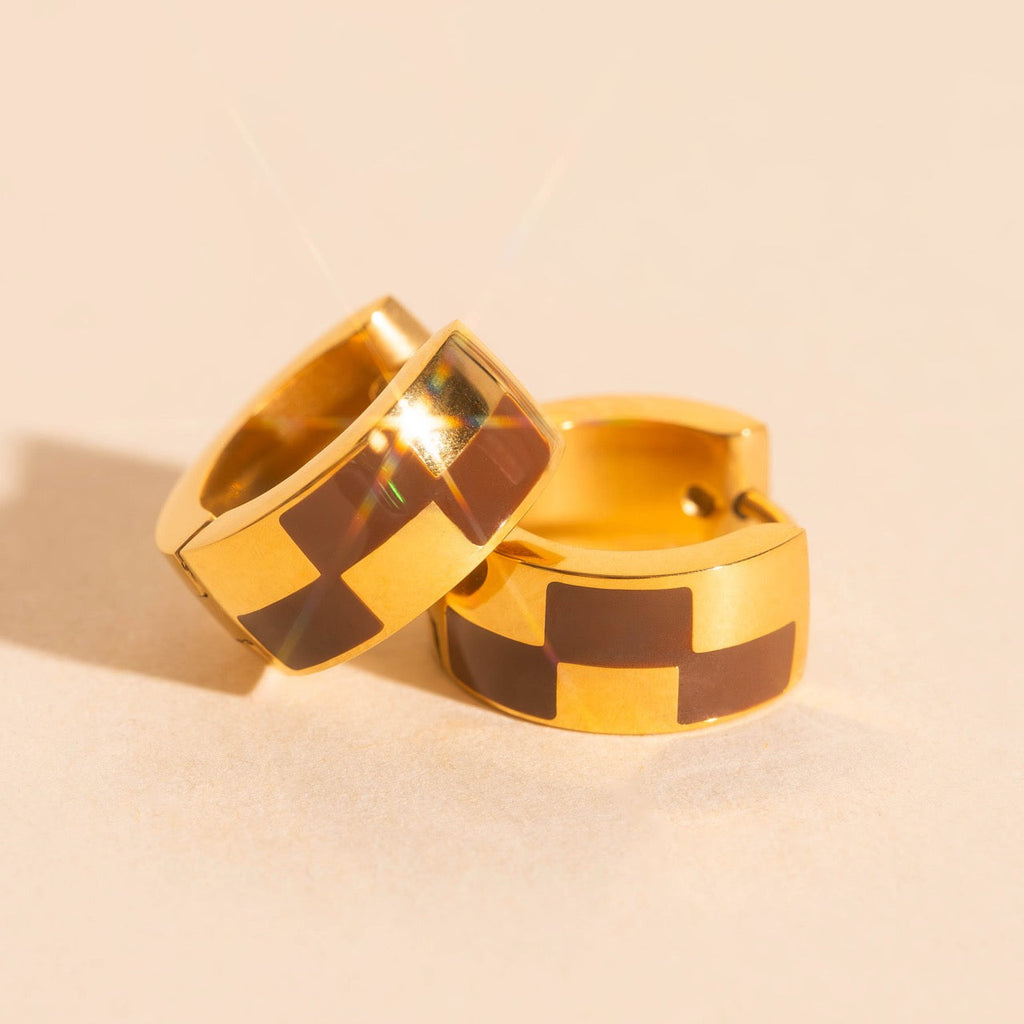 Checkered Rounded Super Chunky Huggie Hoop Earrings