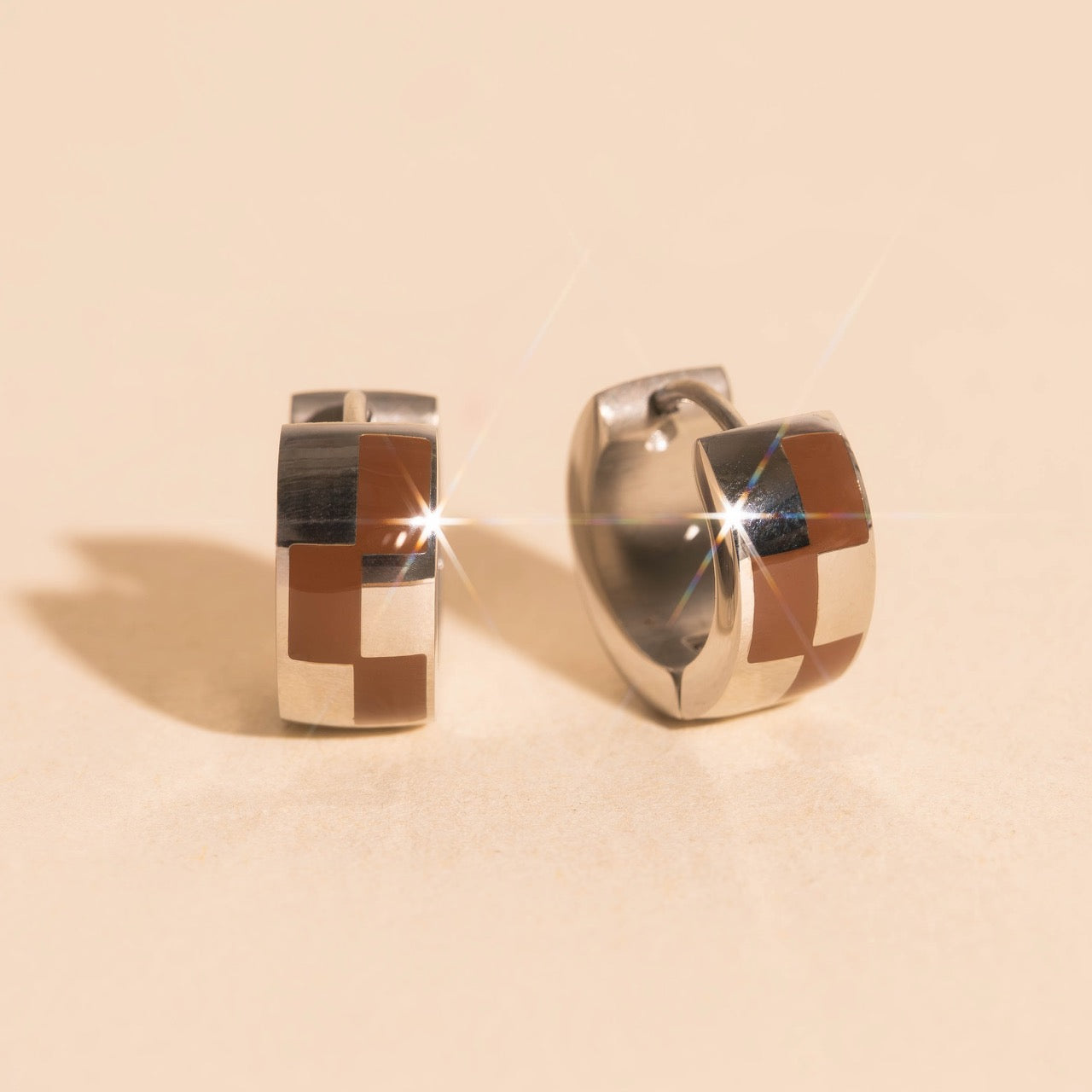Checkered Rounded Super Chunky Huggie Hoop Earrings