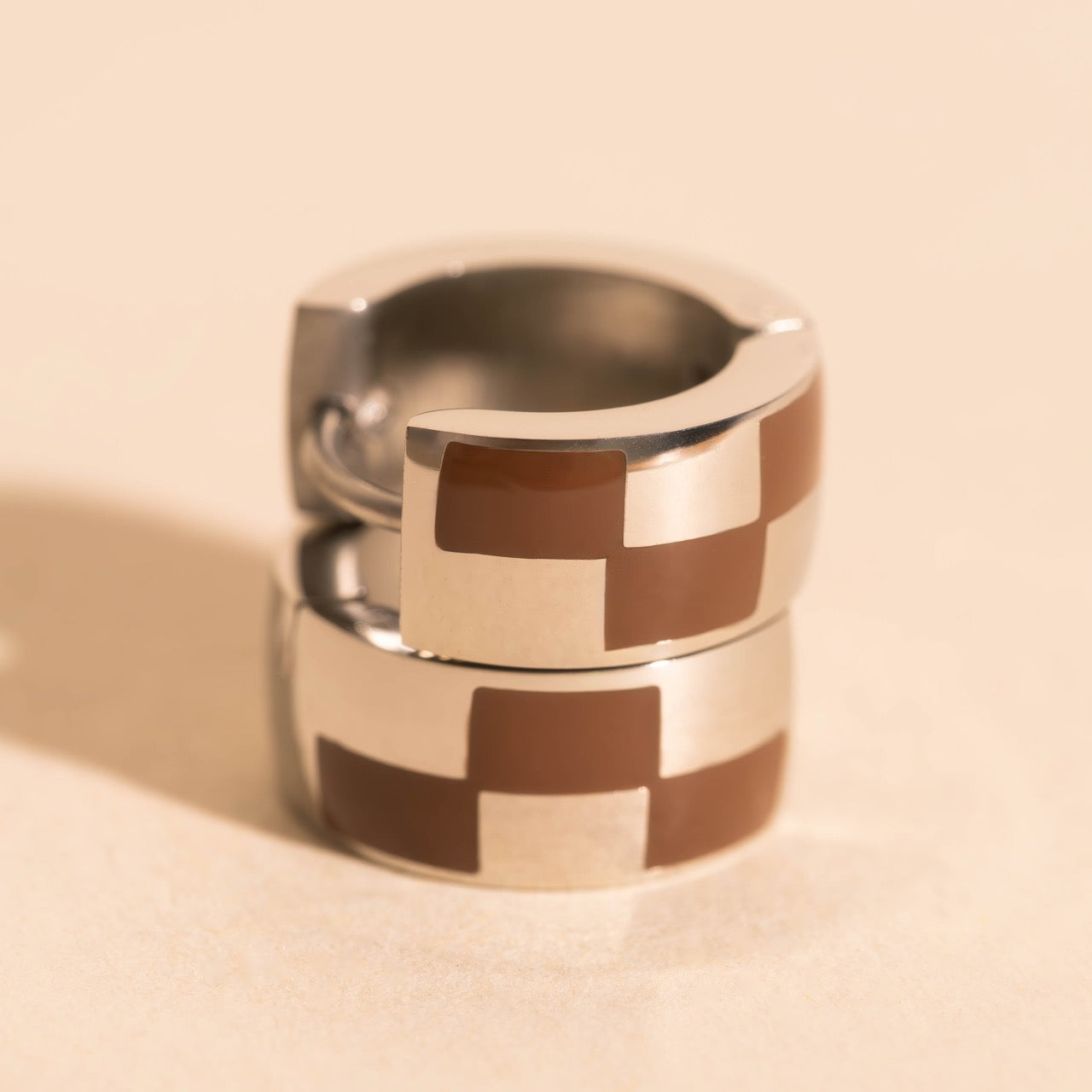 Checkered Rounded Super Chunky Huggie Hoop Earrings