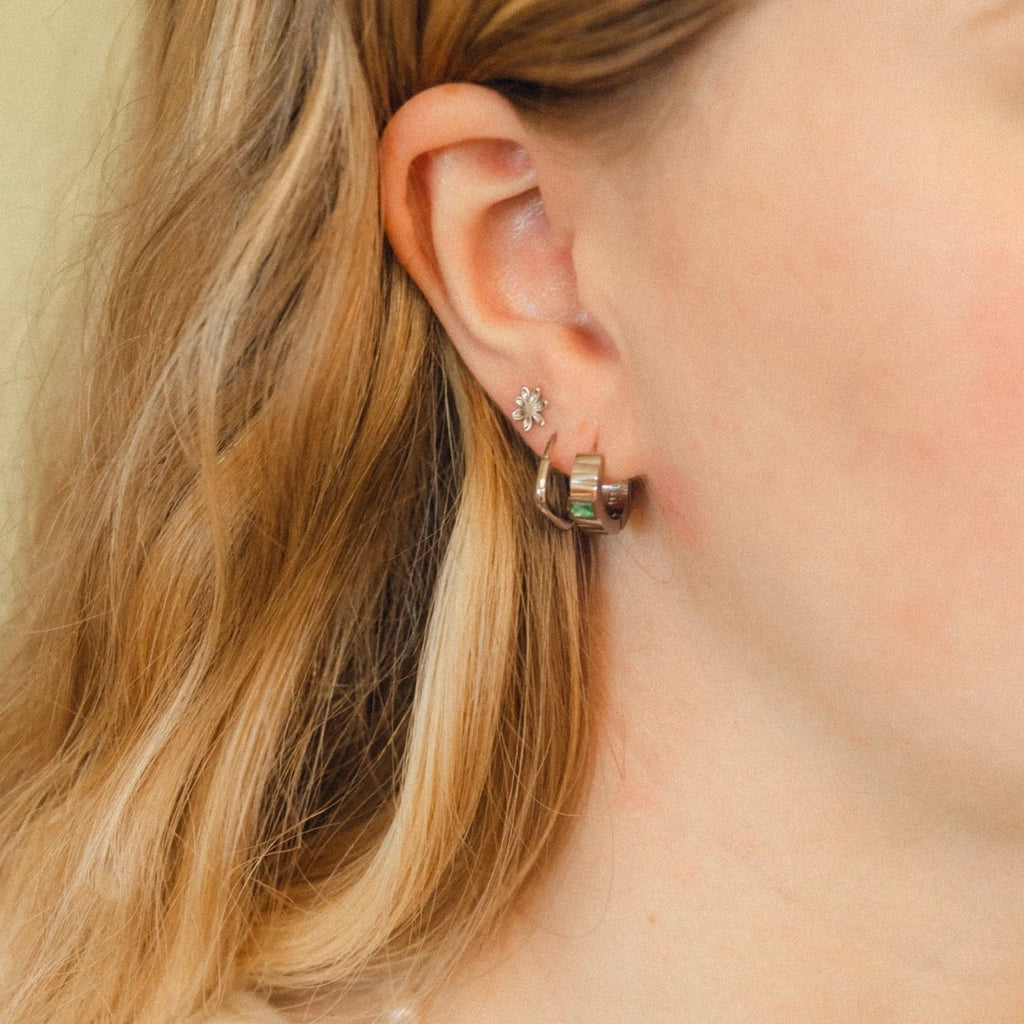Textured Emerald Crystal Chunky Huggie Hoop Earrings by Oh Clementine