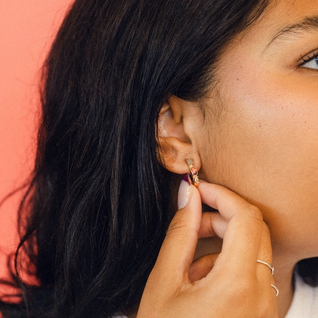 Celestial Oblong 3D Huggie Hoop Earrings by Oh Clementine