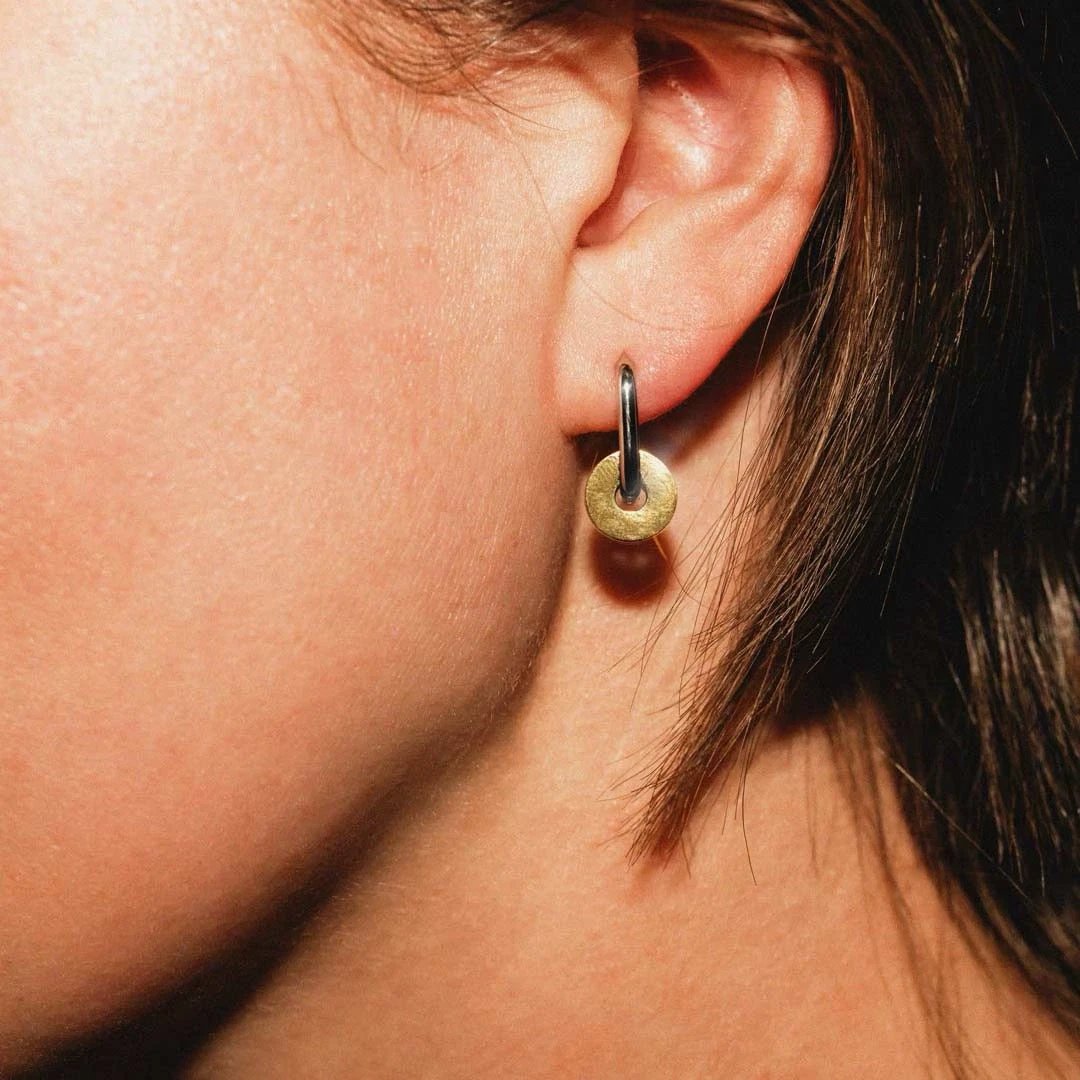 Disc Rounded Huggie Hoop Charms by Oh Clementine