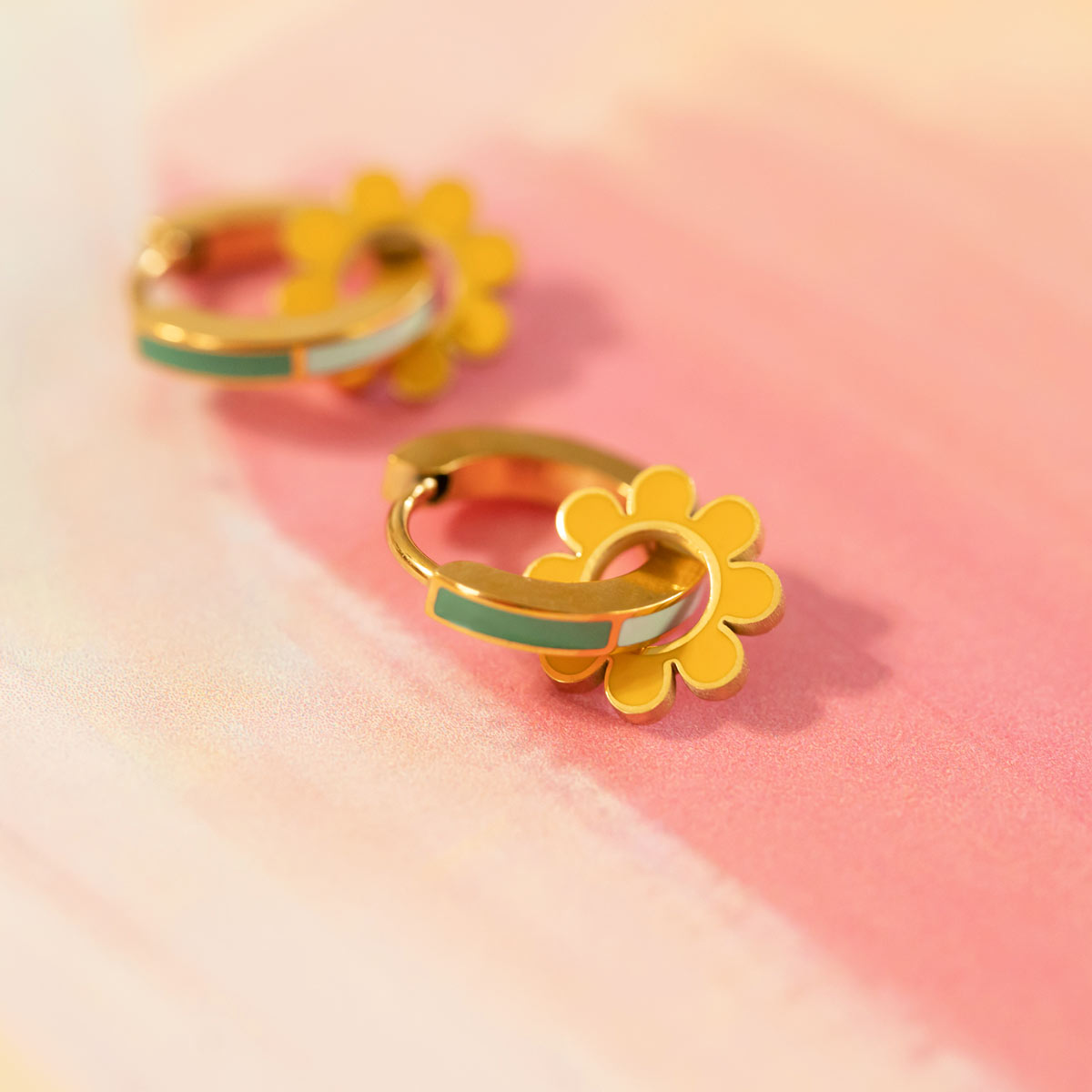 Yellow Flower Huggie Hoop Charms