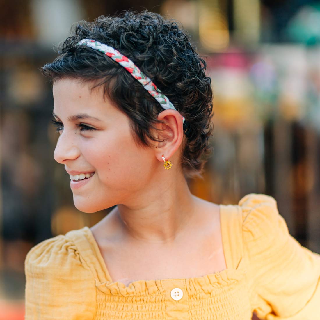 Yellow Flower Huggie Hoop Charms