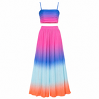 Ombre Pleated Bra Top & Wide Leg Pants Set | Rainbow Summer Beach Pool Attire