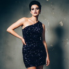 One Shoulder Sequined Party Mini Dress in Purple [Sizes SM-L] by The Bullish Store