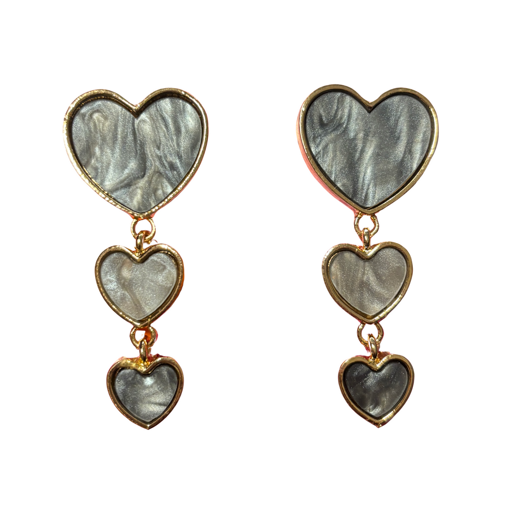 Opalescent Gray Heart Drop Earrings