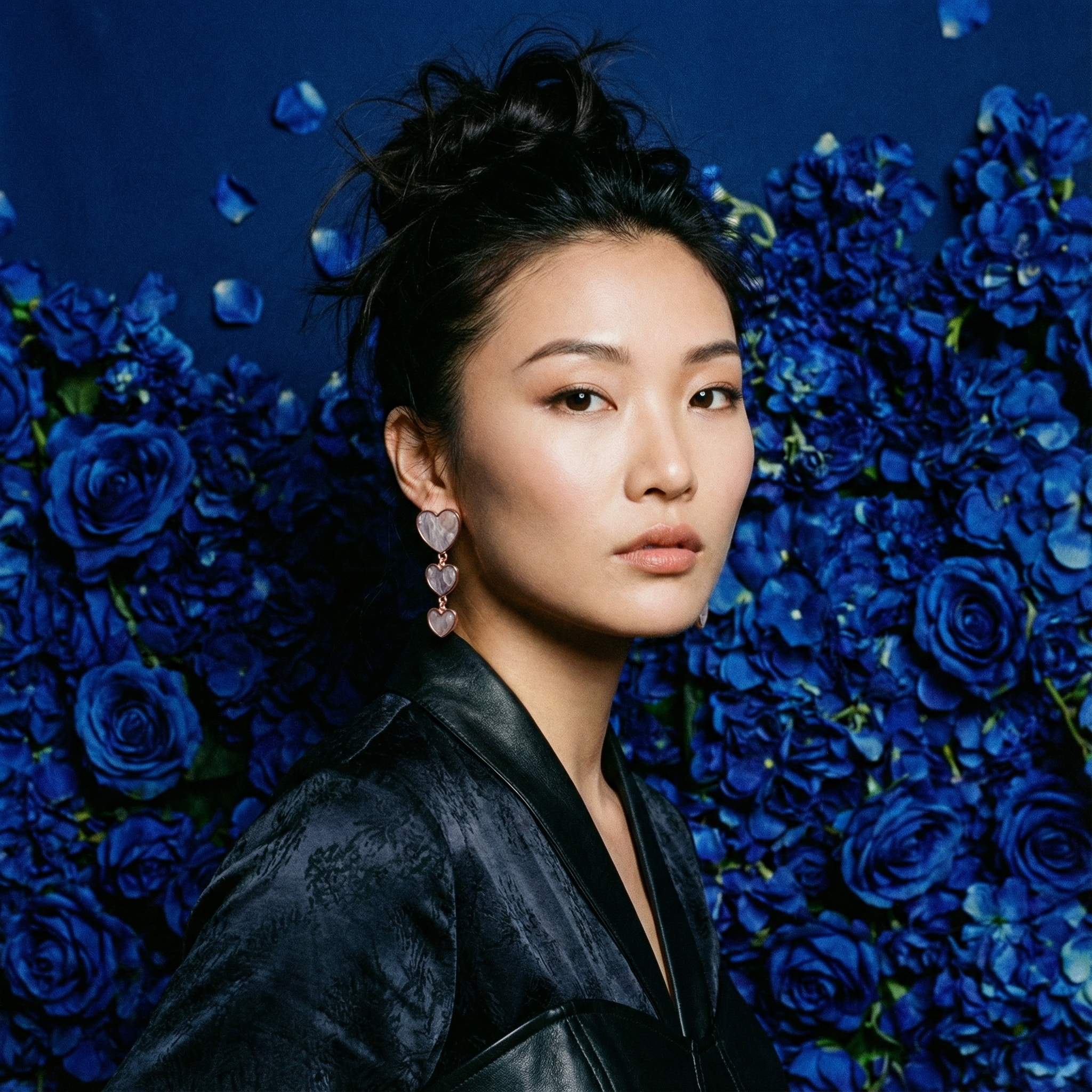 Opalescent Gray Heart Drop Earrings