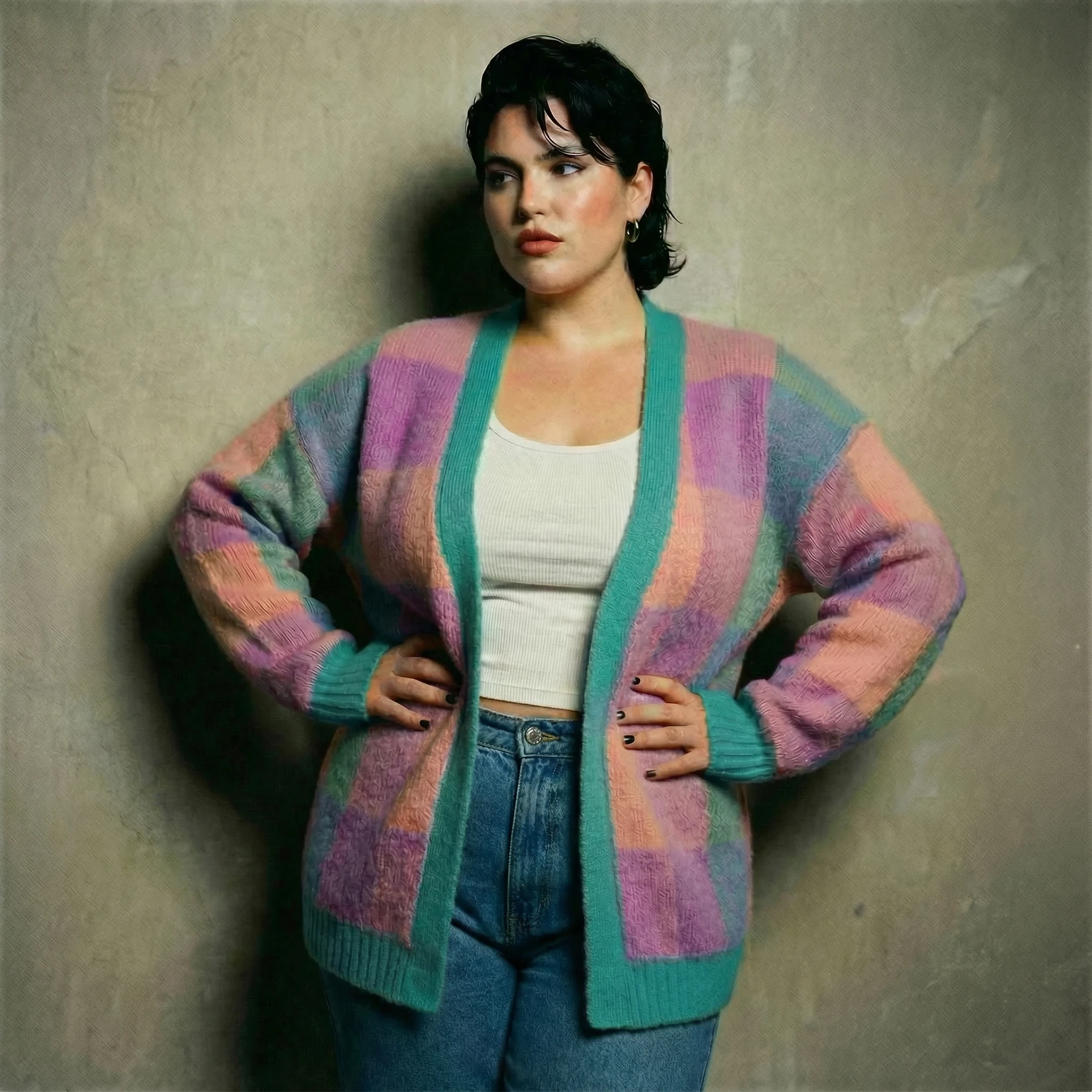 Oversize Peachy Gingham Cardigan [Sizes S-L] | Ultrafuzzy Warm Sweater by The Bullish Store