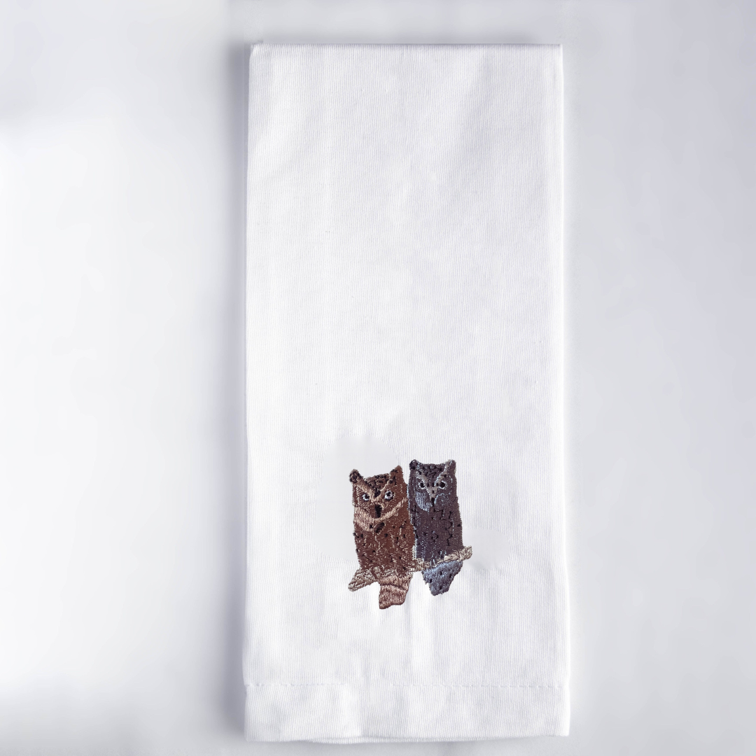 100% Cotton Tea Towels with Bird Embroidery - Kitchen Towels