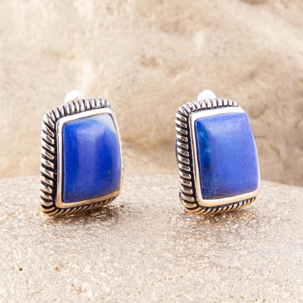 Roped Blue Lapis Golden Clip Earrings by Barse Jewelry
