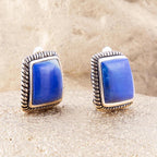 Roped Blue Lapis Golden Clip Earrings by Barse Jewelry