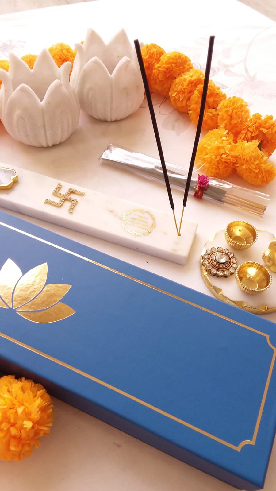 Marble Agarbatti Stand with Ganesha Platter