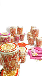 Brocade Dholak Giveaway Box with 1kg Capacity for Wedding, Mehendi, Sangeet, Pooja or Diwali Decor.