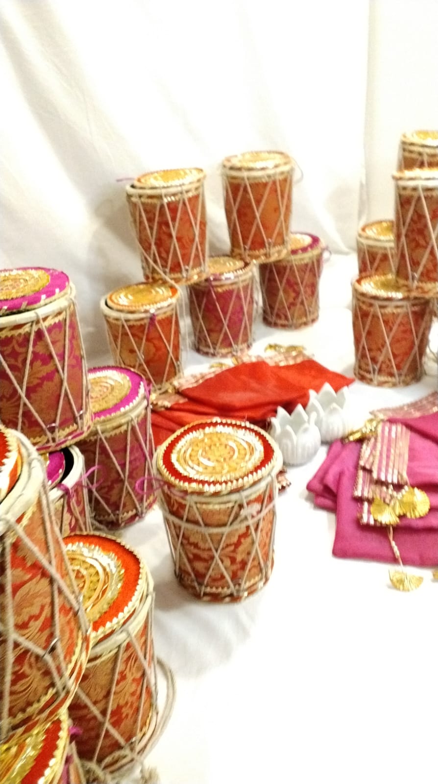 Brocade Dholak Giveaway Box with 1kg Capacity for Wedding, Mehendi, Sangeet, Pooja or Diwali Decor.