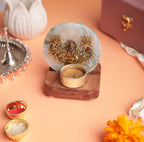 Laxmi on Agate T-light Holder in Velvet Gift Box - Premium Gift for Housewarming/ Hostess Gift