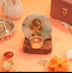 Ganesha on Agate T-light Holder in Suede Gift Box - Premium Gift for Housewarming/ Hostess Gift