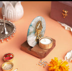 Ganesha on Agate T-light Holder in Suede Gift Box - Premium Gift for Housewarming/ Hostess Gift
