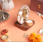 Ganesha on Agate T-light Holder in Suede Gift Box - Premium Gift for Housewarming/ Hostess Gift