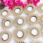 Mirror Metal Diya / T-Light Holder  - Exquisite Flower Shaped Diya - Diwali or Indian Celebration Return Gift -Set of 2