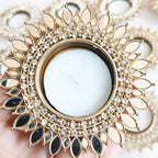 Mirror Metal Diya / T-Light Holder  - Exquisite Flower Shaped Diya - Diwali or Indian Celebration Return Gift -Set of 2